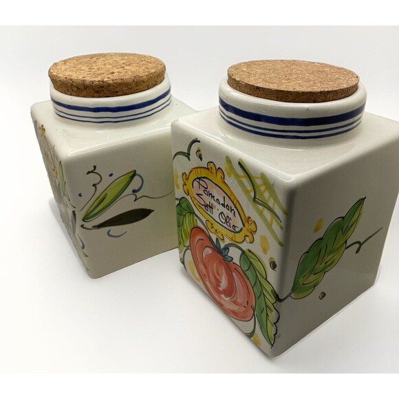 Vintage Italian Ceramic Canisters D'Arna Perugia With Cork Lids Set Of 4 - Picture 3 of 15